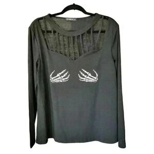 Sheilay Halloween Top / Black / Long Sleeves /Skeleton/ Naughty / Size L